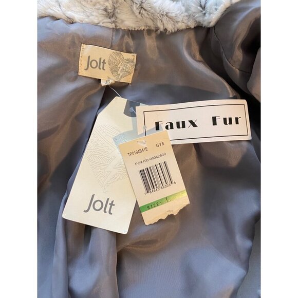 Jolt Womens Faux Fur Vest L Gray & White Asymmetric Hem Hippie Outdoor NEW NWT - Picture 4 of 15